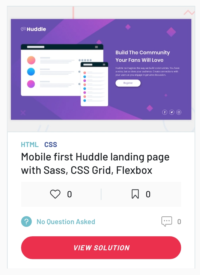 Screenshot of my solution to the Huddle landing page challenge